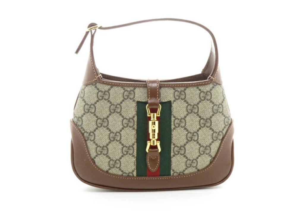 Gucci Jackie GG Supreme Handbag Beige Cream Canvas Calfskin Brown